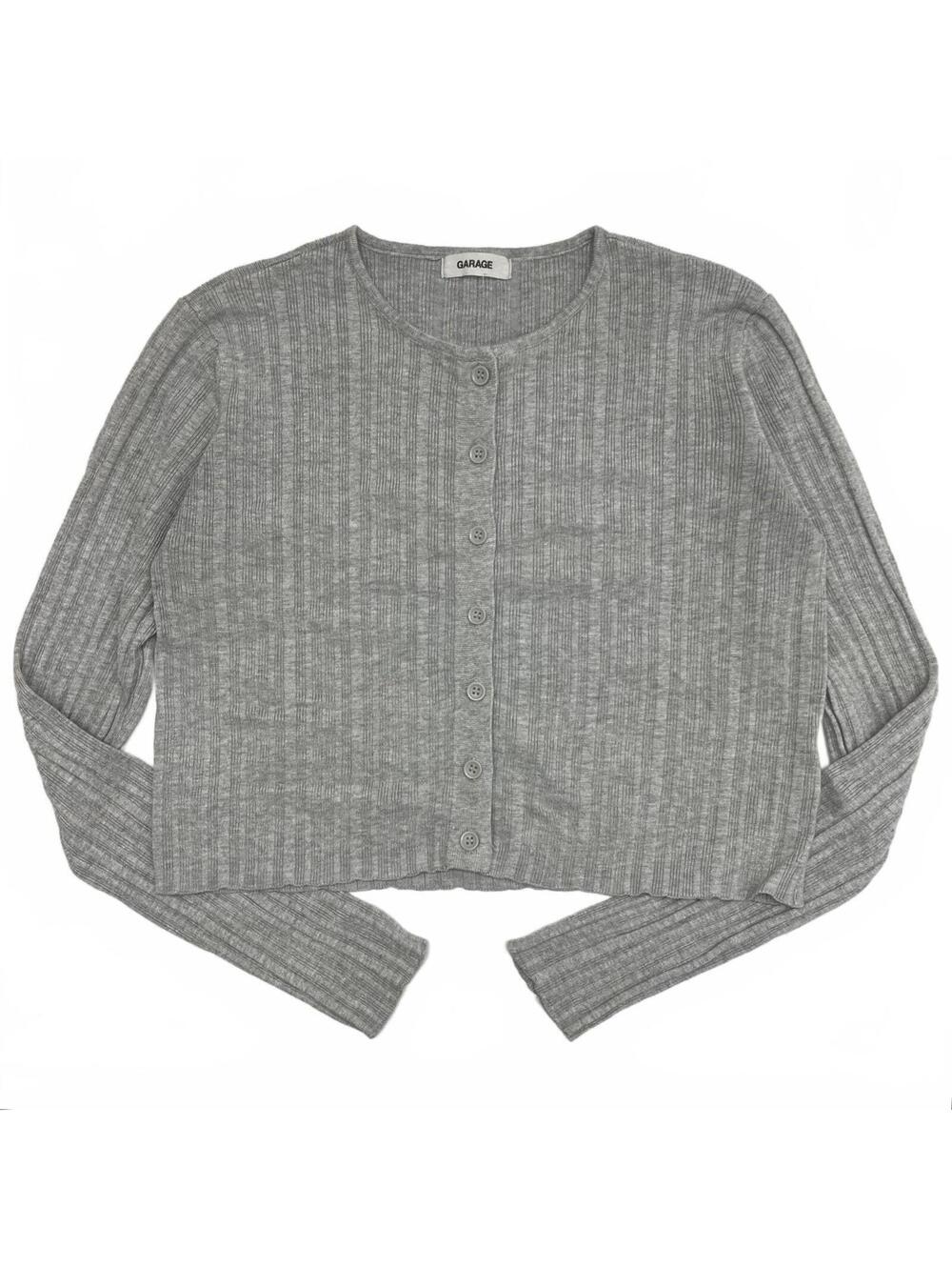 Garage Heather Grey Cropped Long Sleeve Ribbed Cardigan Sz M/ L Casual